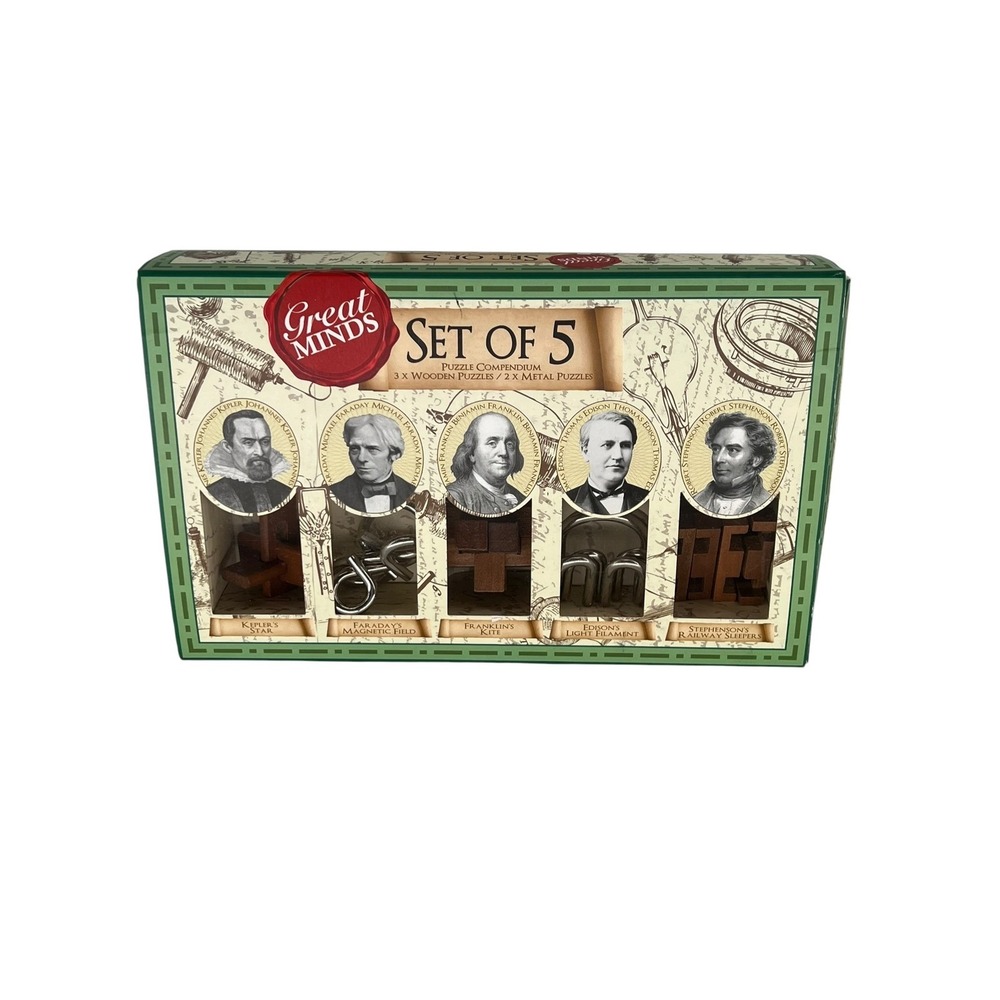 Professor Puzzle Great Minds Set of 5 Wooden and Metal Brain Teasers Puzzles